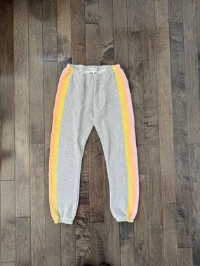 Wildfox grey sweatpants with colorful stripe on side size medium